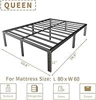 Vista 3 de Base de cama tamaño Queen de 12 pulgadas, no necesita somier, base de colchón de plataforma de metal resistente con listones de acero