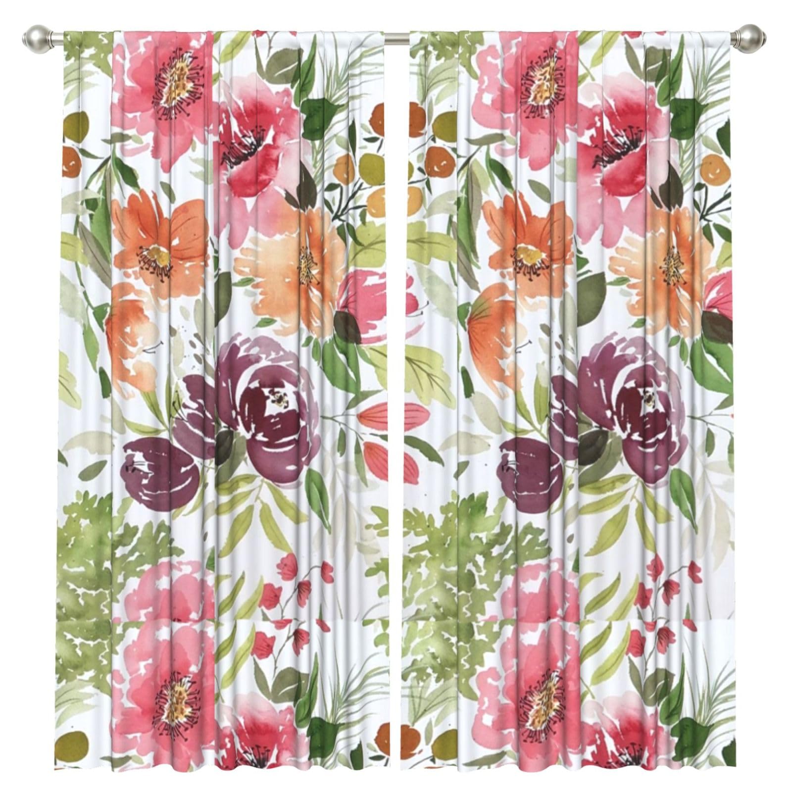 InOmak Peach Peony, 2 Panels Window Curtains 52 x 84 Inch Blackout Curtains for Living Room Bedroom