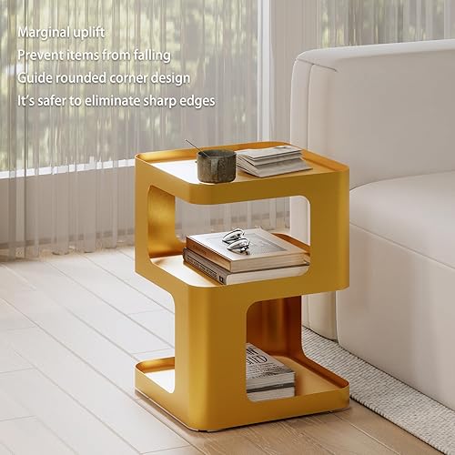 Miniatura 21 de Mesa auxiliar, mesa auxiliar moderna, mesita de noche de metal negro, mesita de noche, mesa de acento con almacenamiento para sala de estar, Negro