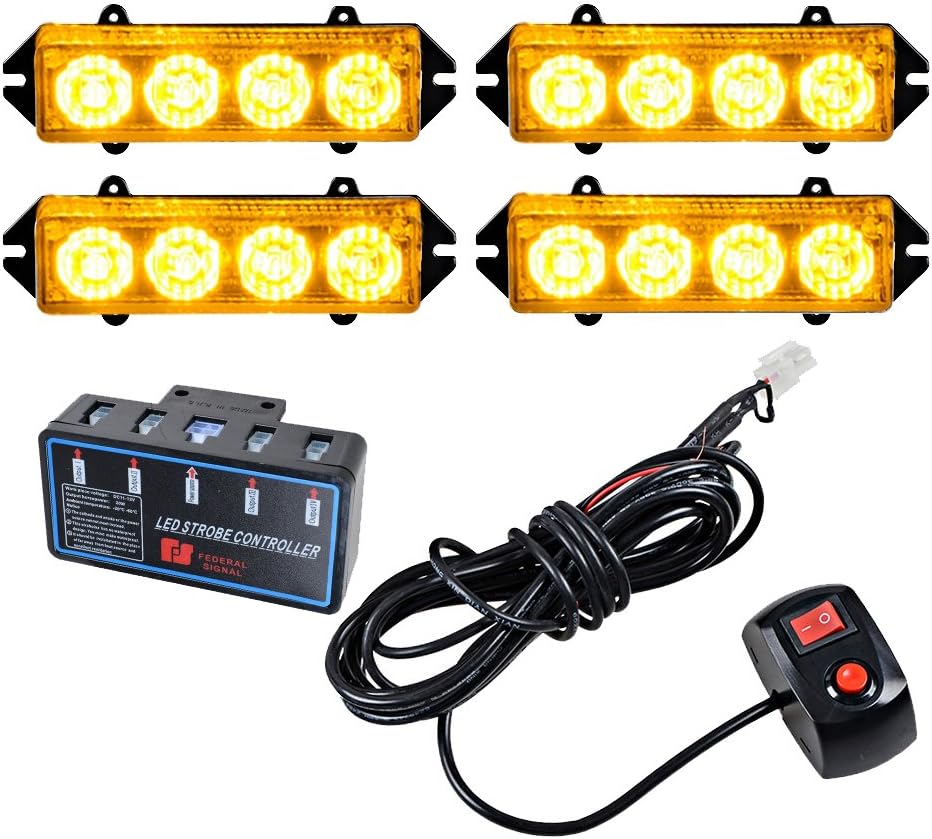 Astra Depot 4pcs 4 inch 4LED 16W AMBER Flashing Strobe