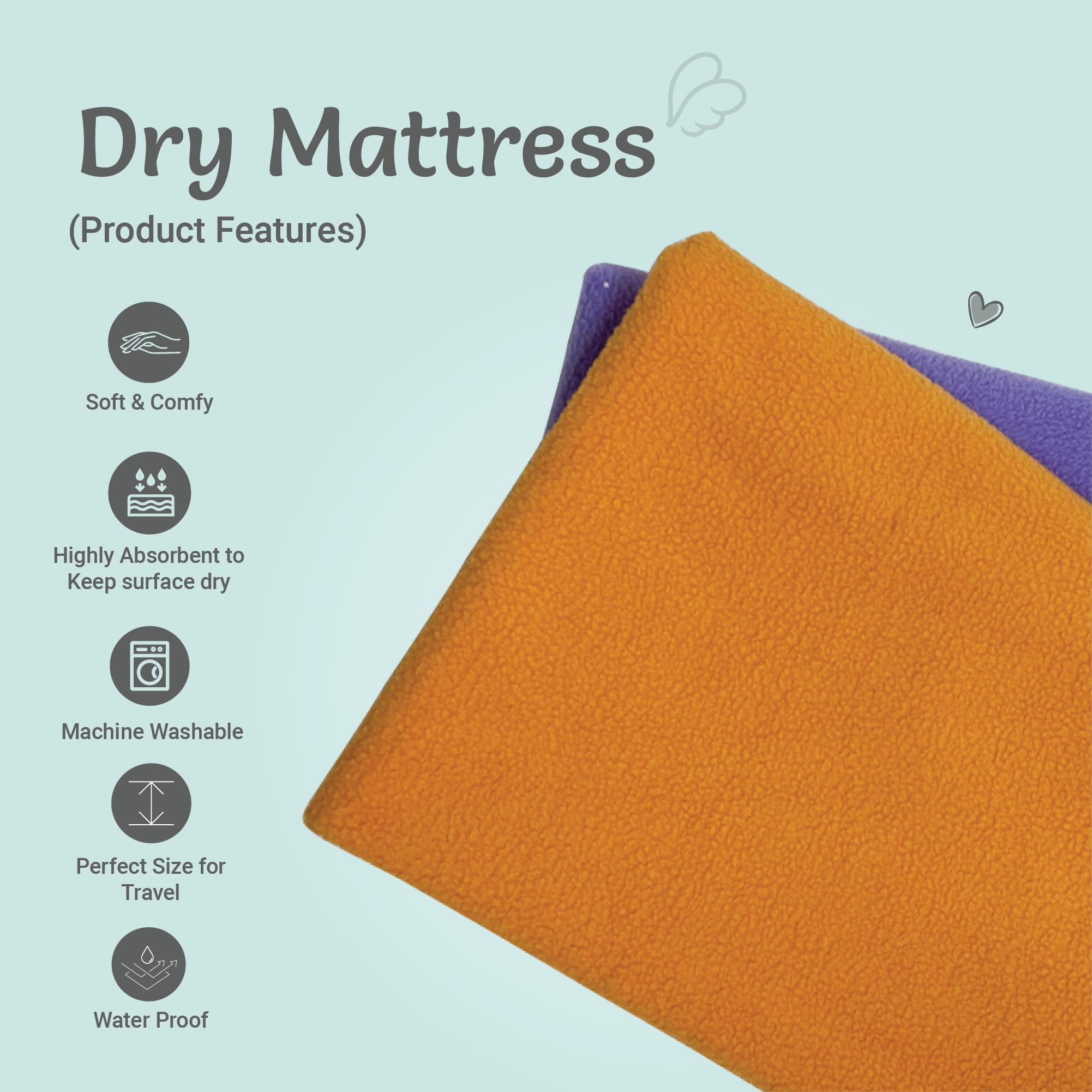 Kridlo Instadry Anti-Pilling Fleece Sheets for Newborns | Quick-Dry, Reusable Waterproof Cot Sheet | Large 100 x 80 cm | Pack of 2 (Purple & Peach) | Soft & Gentle Bed Protector for Infants 2