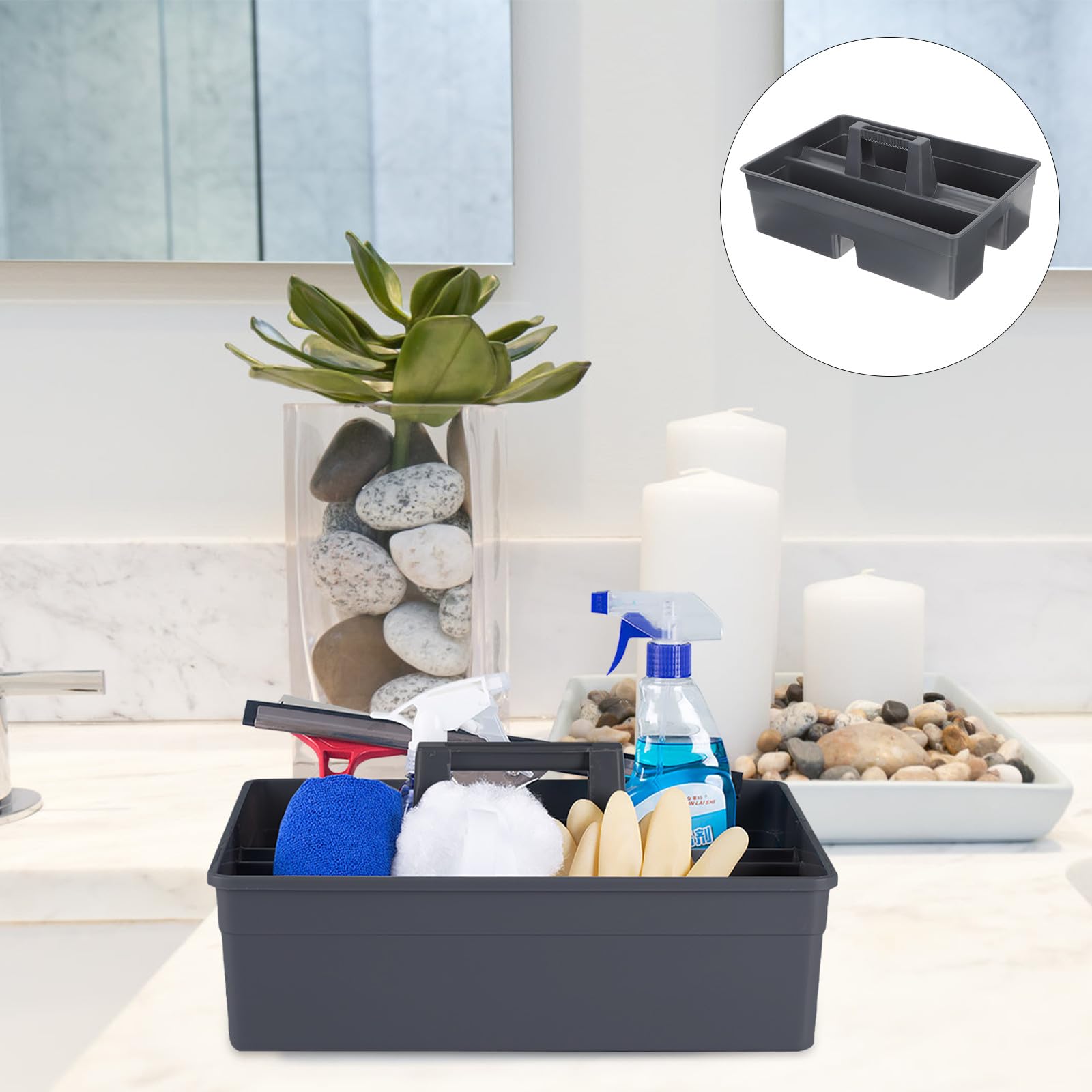 Healifty Reinigungswerkzeugkasten mit Mittigem Griff Kunststoffbox mit Mehreren Gittern Tragbarer Organizer für Haushalt und Professionelle Reinigung