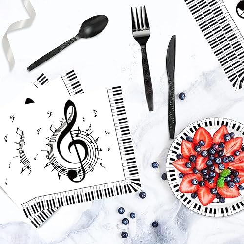 Miniatura 4 de 175Pcs Music Party Supplies Musical Notes Party Tableware Set 9"& 7"Musical Notes Paper Plates Napkins Cups Knives Forks Spoons for Music Notes