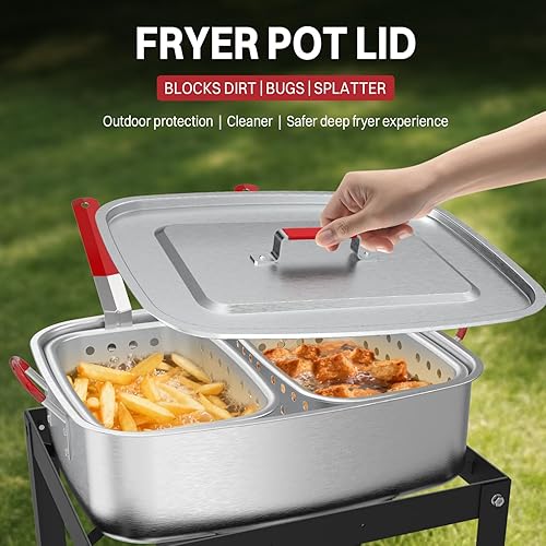 Miniatura 3 de Olla freidora profunda de aluminio de 18 cuartos con 2 canastas  Tapa  Pinza de freidora de 9"  Termómetro de 6"  Olla para freír pescado al aire