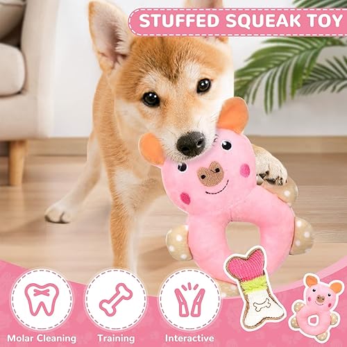 Miniatura 2 de 6 Pack Puppy Toys for Teething Small Dogs, Cute Pink Dog Chew Toys for Puppies, Soft Squeaky Dog Toys for Small Breed Cleaning Doggy Teeth, Outdoor