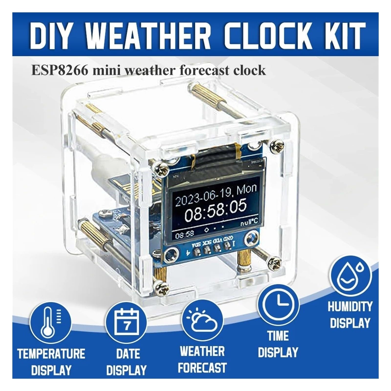 ChuFort ESP8266 Mini zegar pogodowy DIY zestaw zegara cyfrowego WIFI dla elektroniki