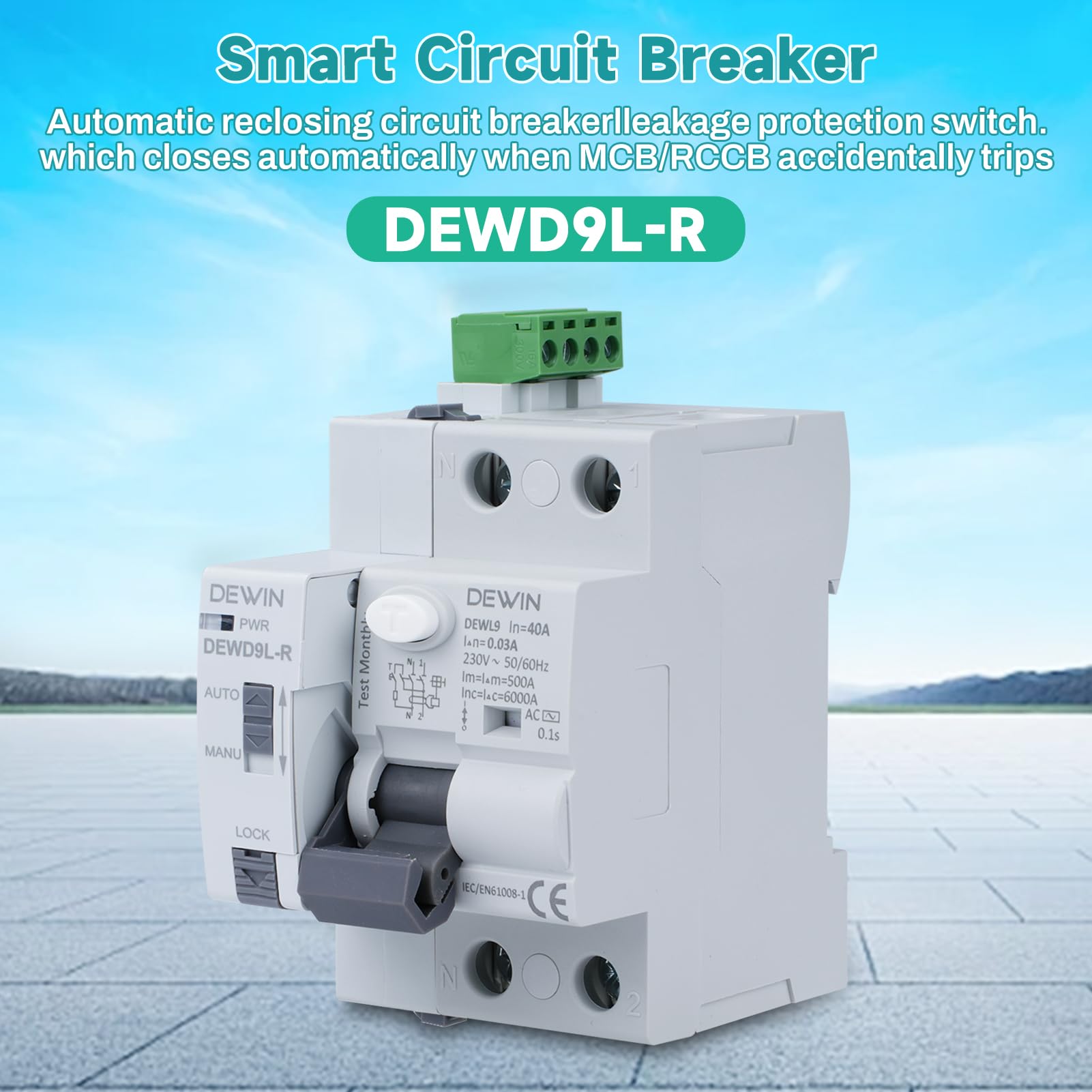 Interruttore Magnetotermico Differenziale 2Poli Salvavita con Riarmo Automatico, Differenziale Riarmo Automatico RCCB Interruttore differenziale AC220V 40A 30mA DEWD9L-R