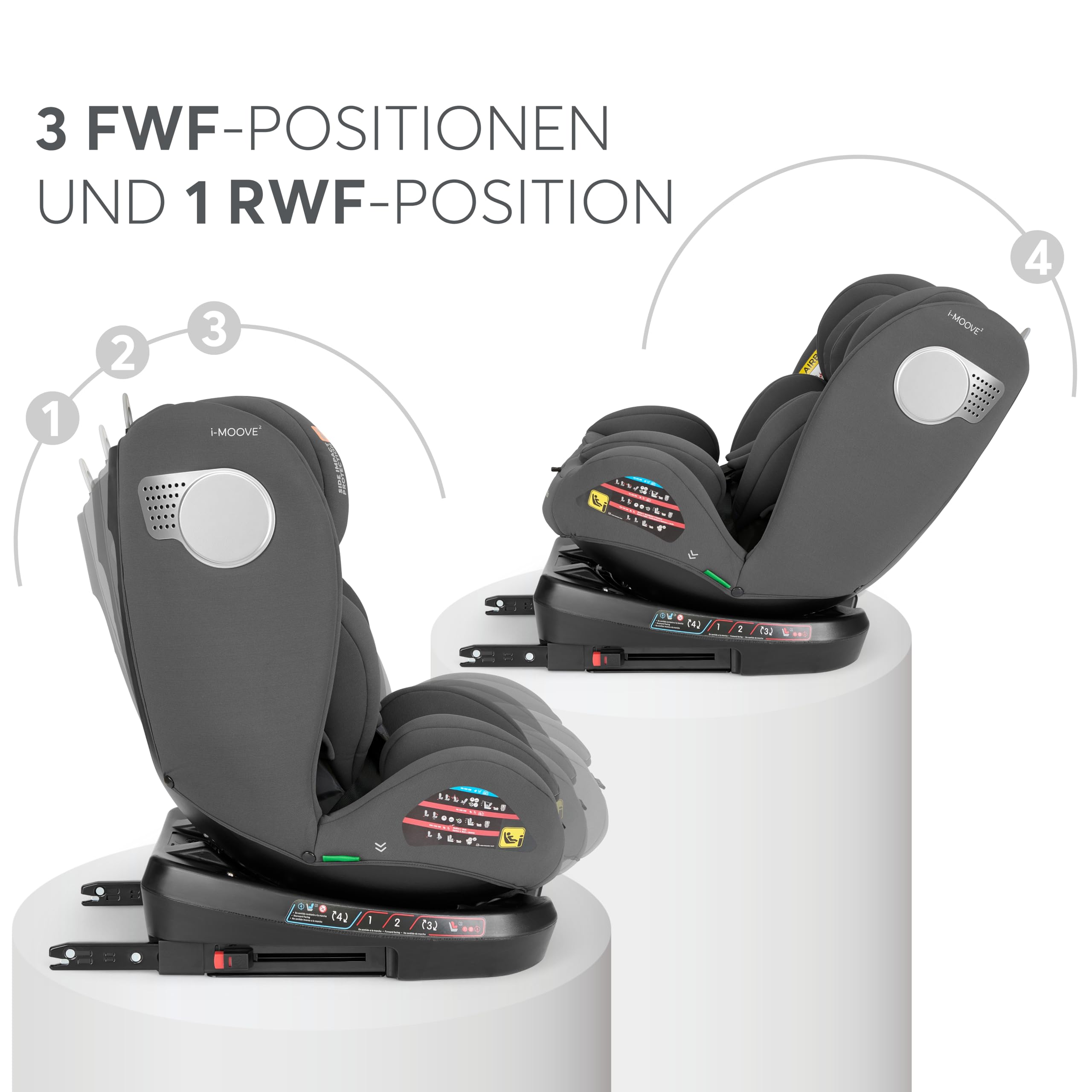 KikkaBoo Kindersitz 9-36 kg mit ISOFIX & 360° Drehung i-MOOVE 2, i-SIZE, 40-150 cm Reboarder, Rückwärts/Vorwärtsgerichtet, Verstellbare Kopfstütze, Liegefunktion, Dunkelgrau