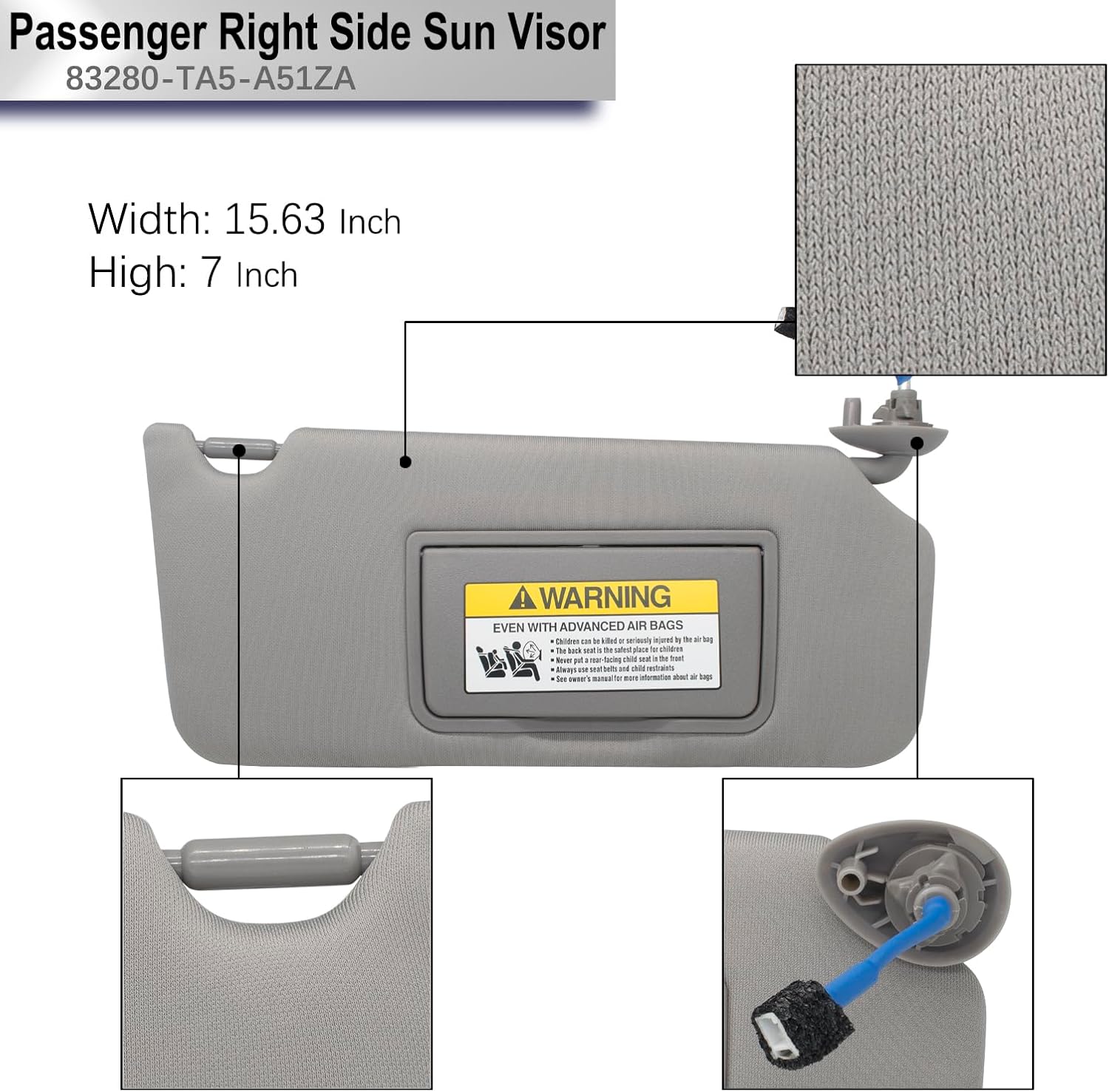 Driver Left & Passenger Right Side Sun Visor Replacement Compatible with Honda Accord 2008 2009 2010 2011 2012 2013 2014 2015 2016 with LED Light Replaces# 83280-TA5-A51ZA 83280TA5A51ZA