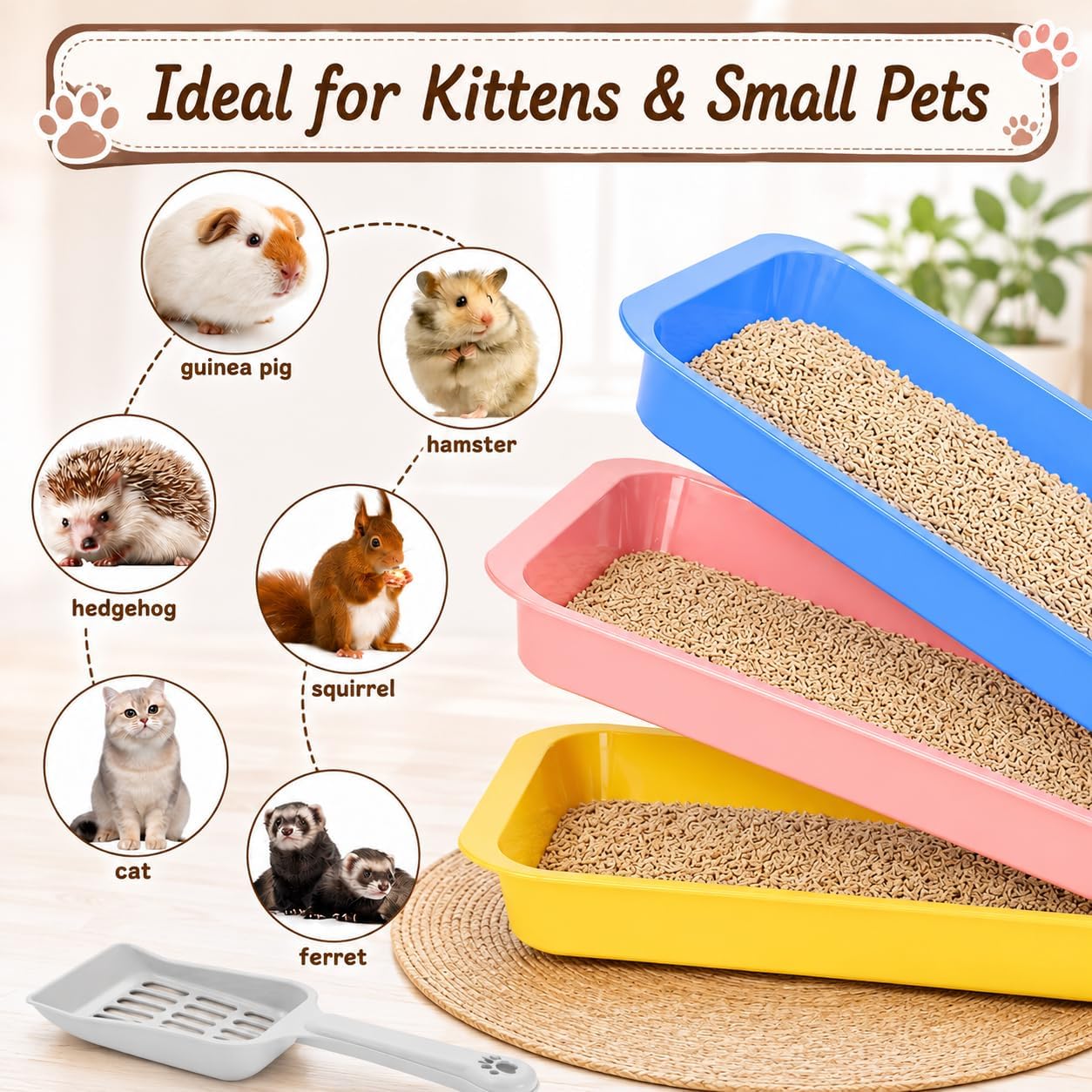 3 Pcs Kitten Litter Boxes, 9.6"*7.2''*0.9'' Low Entry Litter Box with Scooper, Portable Litter Box Shallow Litter Pan Open Travel Kitten Boxes for Small Cat, Hamster, Rabbit image 2