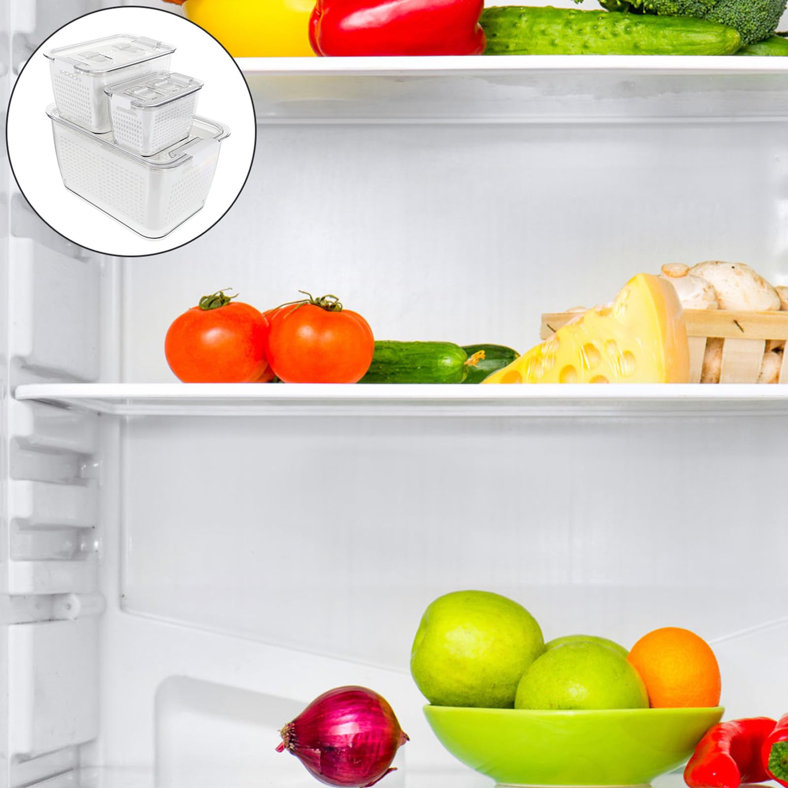 Gadpiparty Multifunktionale Frischebox mit Abtropfkorb und Deckel für Obst und Gemüse in Küche Luftdichte Aufbewahrungsbox aus Pet Pp und Abs für Zuhause