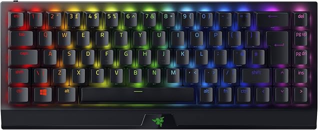 Razer BlackWidow V3 Mini HyperSpeed (Yellow Switch) - 65% Compact Mechanical Gaming Keyboard (Bluetooth, USB-C, Stealth Pudding Keycaps, Up to 200 Hours of Battery Life, RGB Chroma) UK Layout | Black