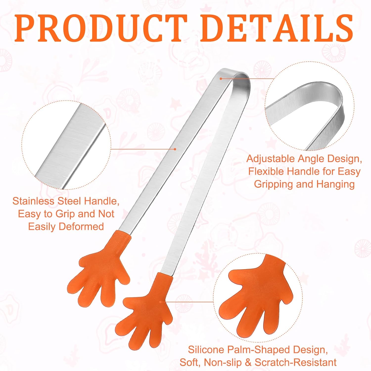 uxcell 12pcs Silicone Mini Tongs 12.5cm/5" Hand Shape Sugar Fruits Orange image 3