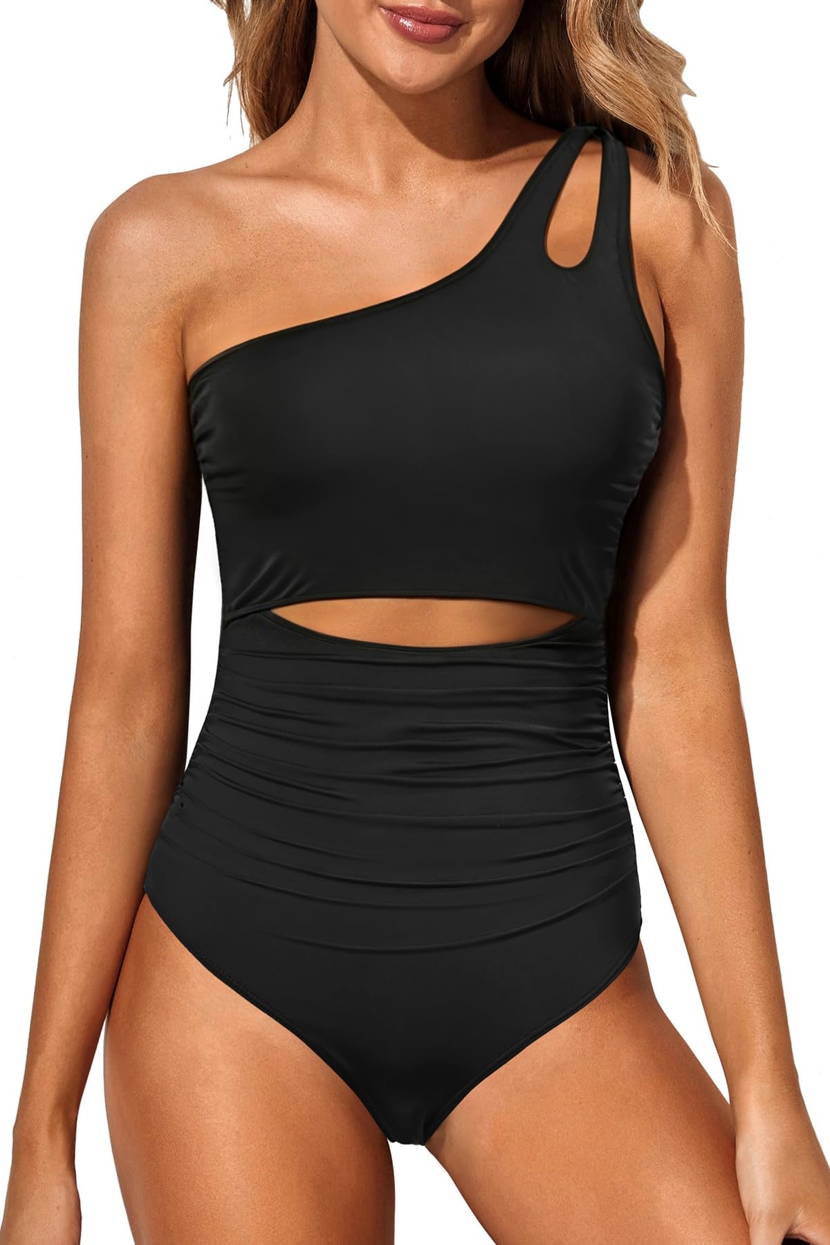 Women's One Shoulder One Piece Tummy Control Swimsuit Full Coverage