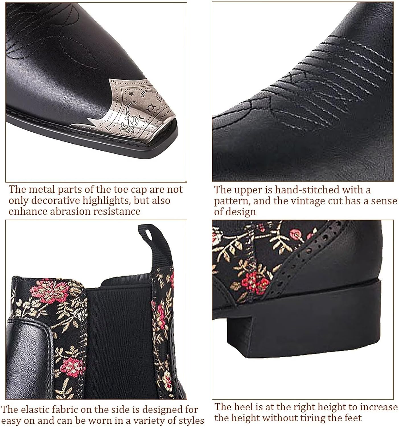 Men's Chelsea Boots with Floral Jacquard Fabric and Silver Toe Cap Slip On Dress Boots for Stage, Party, Fashion, Casual, Stylish Shoes - Image 7