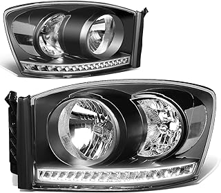 DNA MOTORING HL-LED-RM06-BK-CL1 Pair LED DRL Front Bumper Headlight Lamp Set Compatible with 06-08 Dodge Ram 1500/06-09 Dodge Ram 2500 3500,Black/Clear