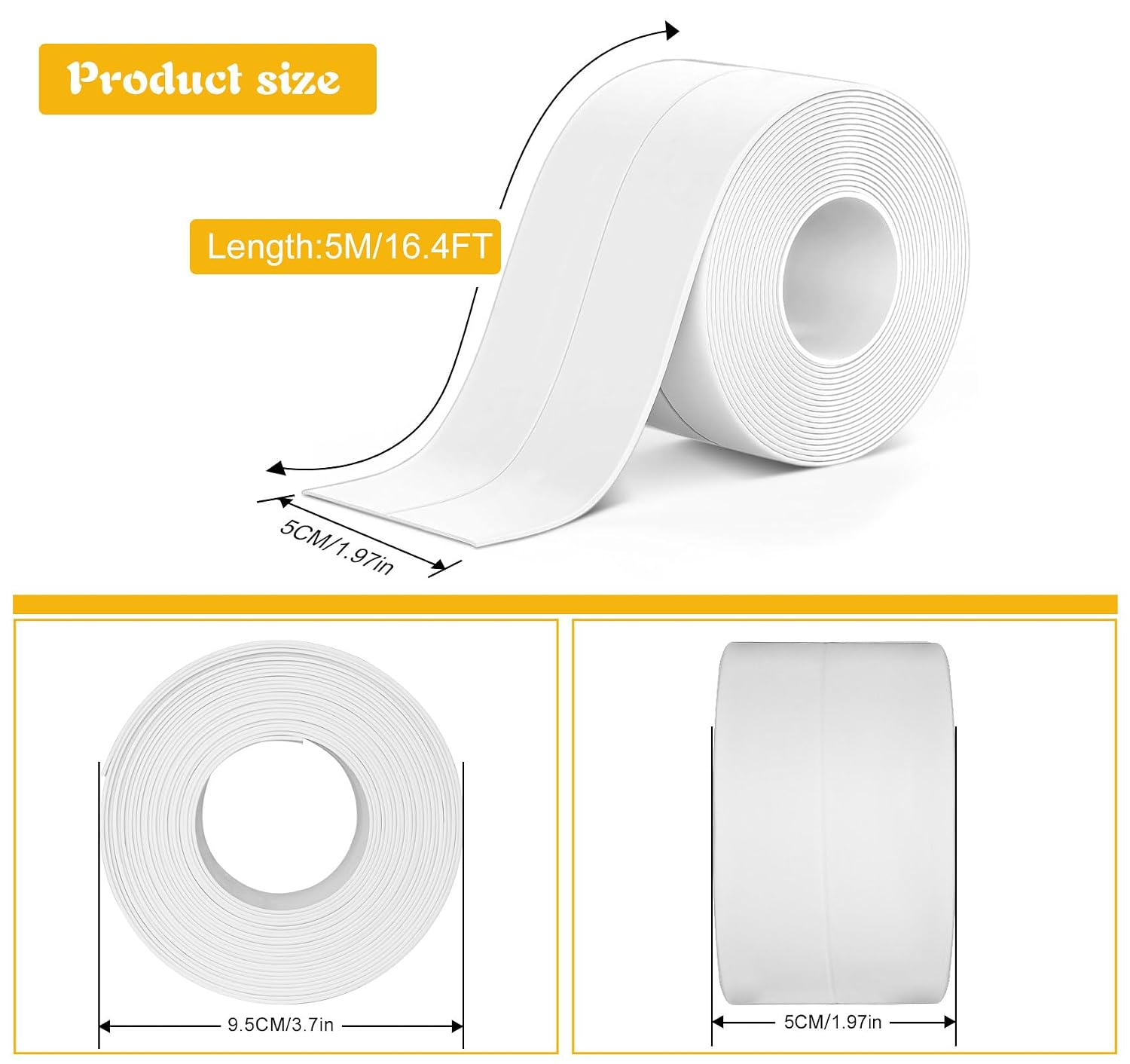 Caulk Tape Waterproof Self Adhesive Widened White Toilet Caulk Sealant Tape