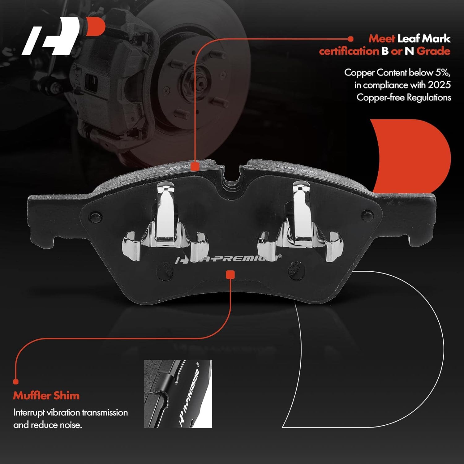 A-Premium Front Ceramic Brake Pads Set Compatible with Mercedes-Benz Models - E350, E500, E550, G55 AMG, GL320, GL350, GL450, GL550, ML320, ML350, ML450, ML500, ML550, R320, R350, R500