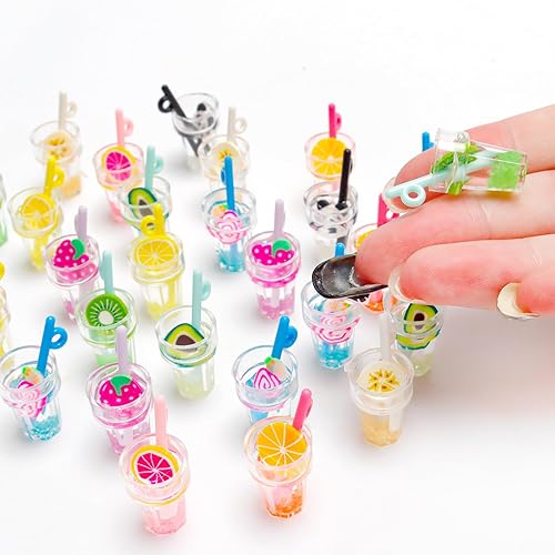 Miniatura 2 de Aydinids 30 piezas de bebidas de comida en miniatura 1:12 jugo de bebida en miniatura, accesorios de bebida para casa, decoración de bar,