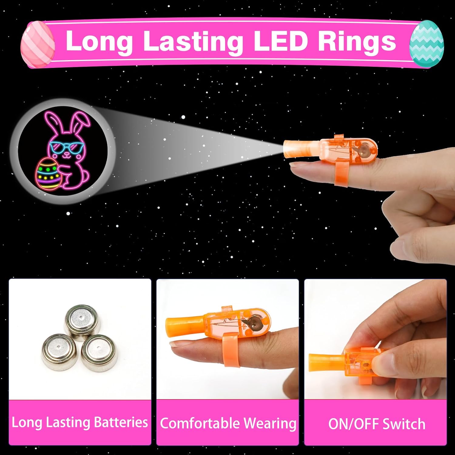 24 Pack Easter Eggs Filled LED Finger Lights ,LED Light Up Toys Glow In The Dark Non Candy Gifts Easter Egg Fillers Easter Hunt Filling Treats Party Favor for Kids Boys Girls Easter Basket Stuffers