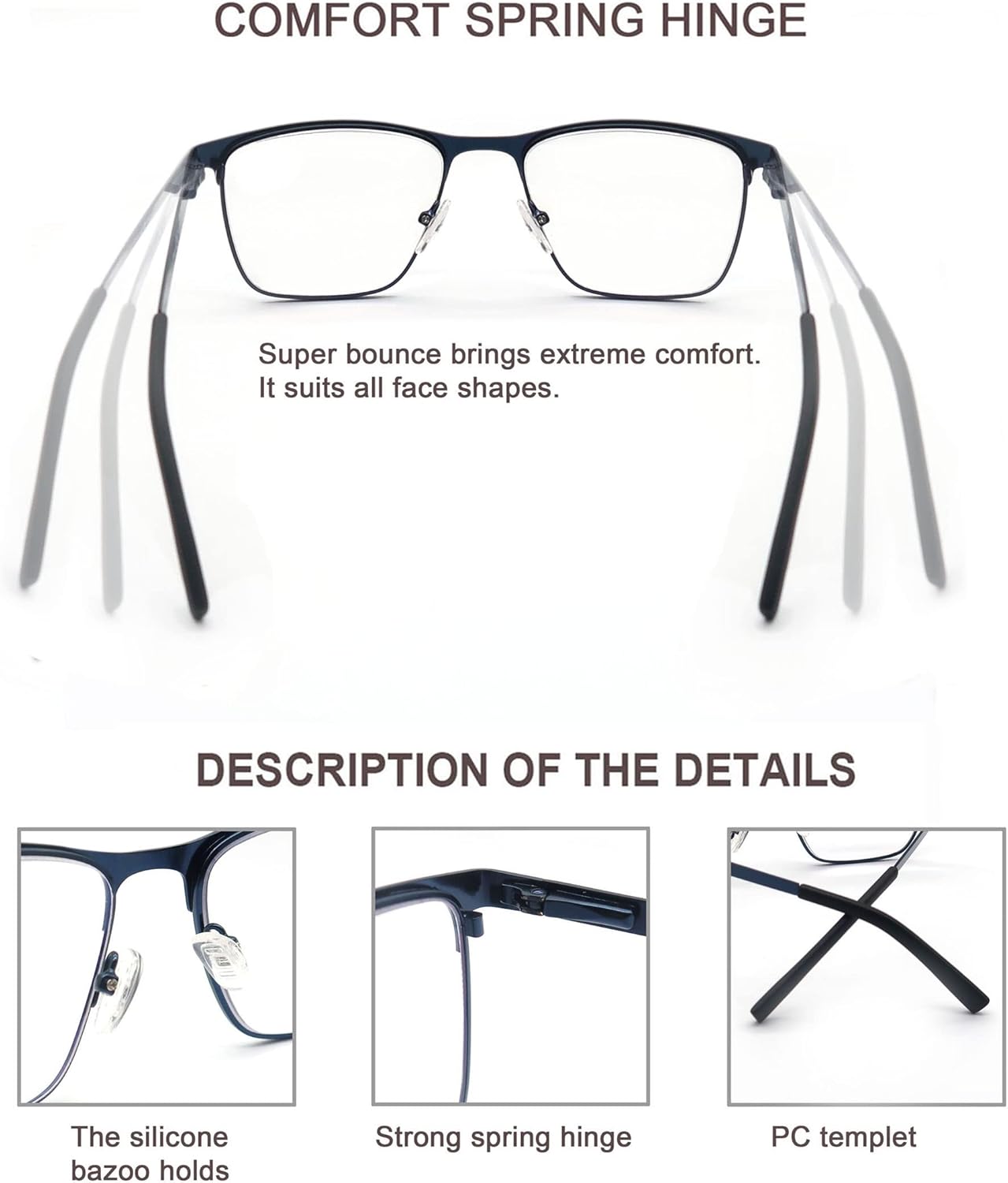MODFANS Men Reading Glasses Blue Light Blocking Glasses Metal Square Readers Stainless Steel Material Anti Eyestrain/Glare/UV - Image 4