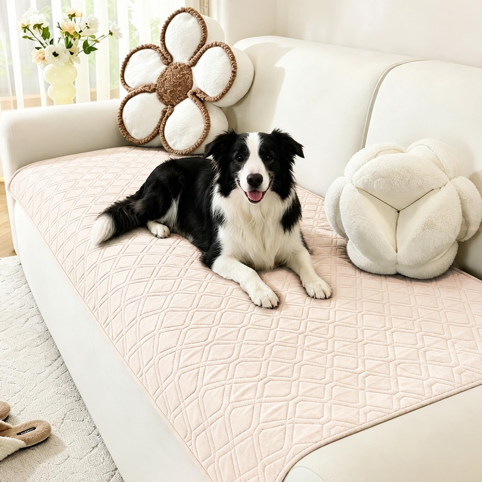 Guittly Sofa Covers 1 Seater - Waterproof Thick Couch Seat Cover for Dogs, Non-Slip Furniture Protector for Pets, Washable Corduroy Sofa Cover for Living Room (Khaki, 70 * 70cm)