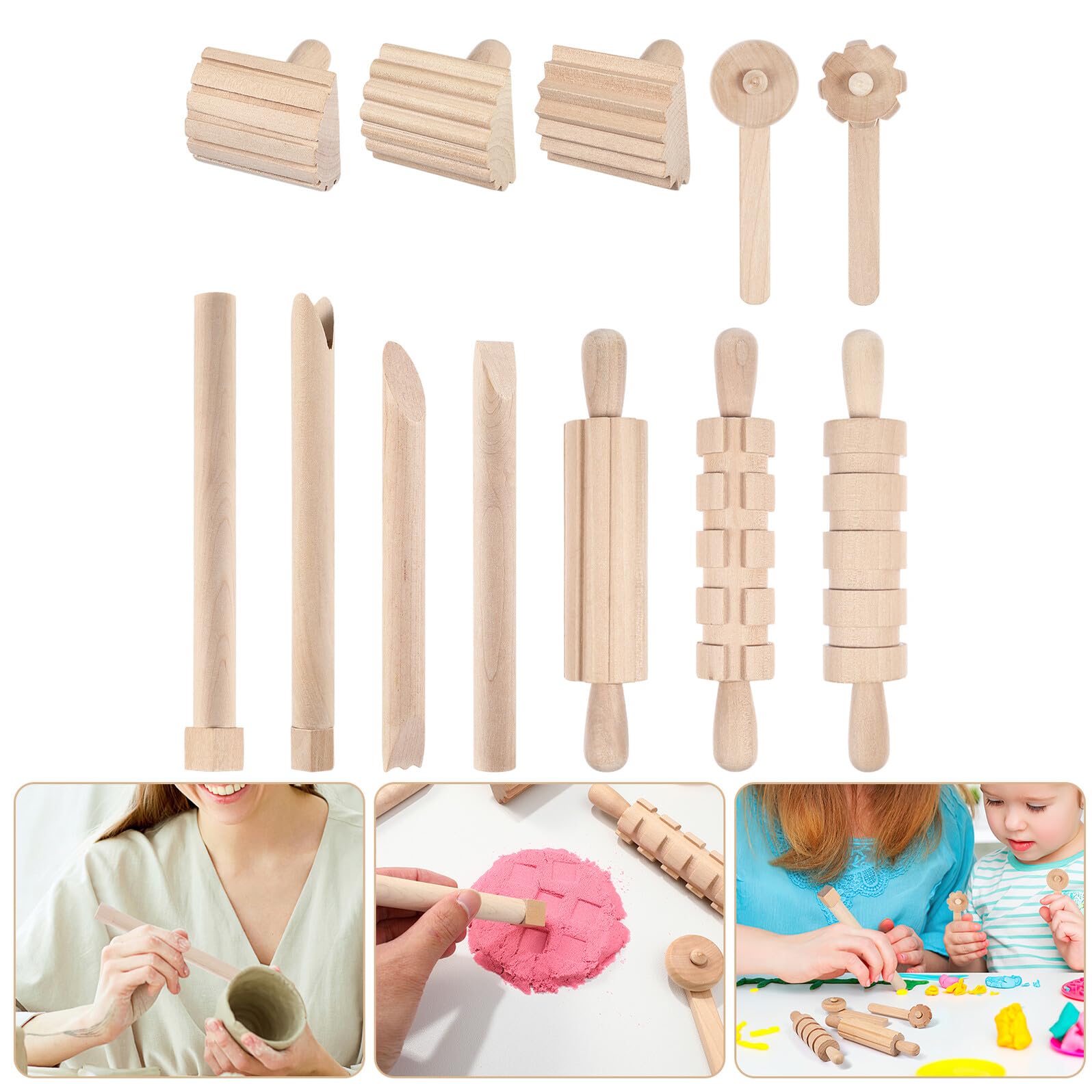 Outil en Pâte à Modeler pour Garçon et Filles , Lot de 1 Set de Bois Beige
