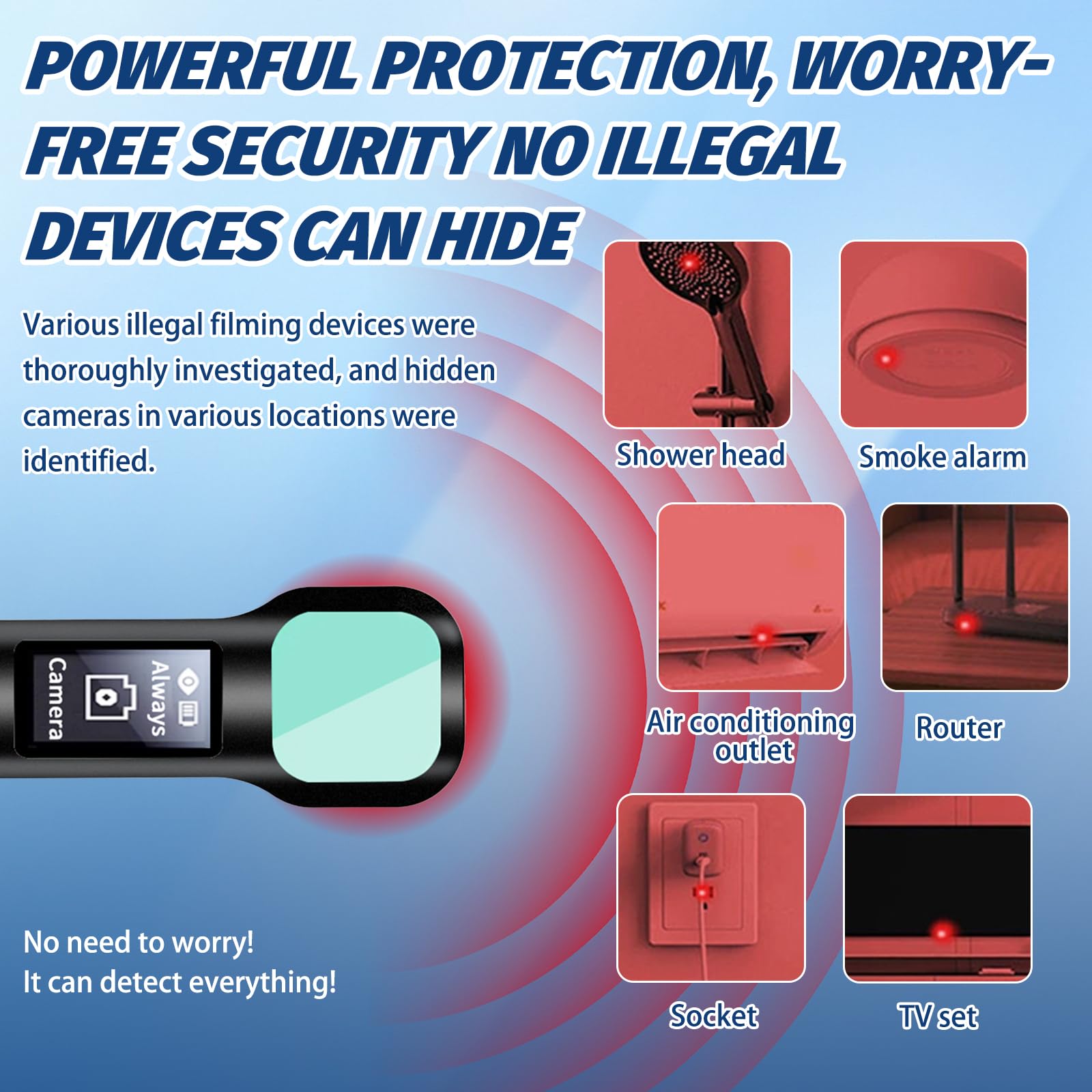 AOUZOVLI Detecteur De Micro Espion Detecteur De Traceur GPS Voiture Professionnel Protection Espion avec écran HD Utilisation Facile Idéal pour Les Hôtels La Maison Le Bureau Et Les Voyages