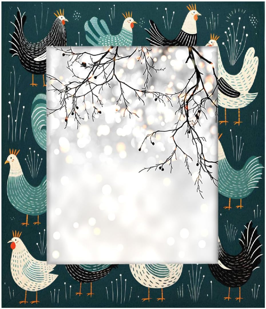 Rectangle Picture Frames 8x10 Rooster Chicken Pattern Wood Photo Frame for Desk Tabletop Wall Collage Decor Wall Mounting Picture Frames without Mat