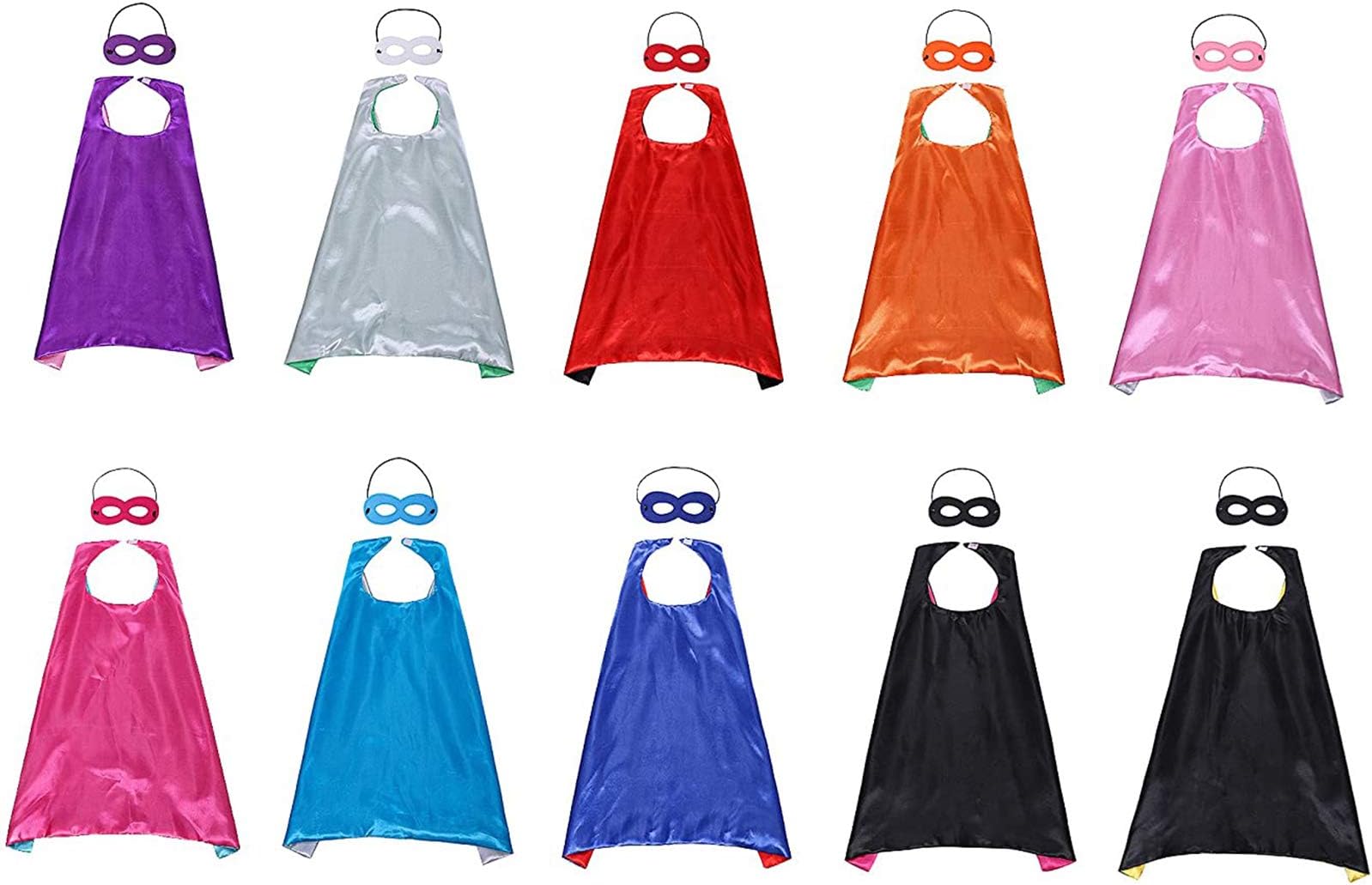 Super Hero Capes Children Costumes Party Favors Set of 10-10 Satin Capes and 10 Felt Masks
