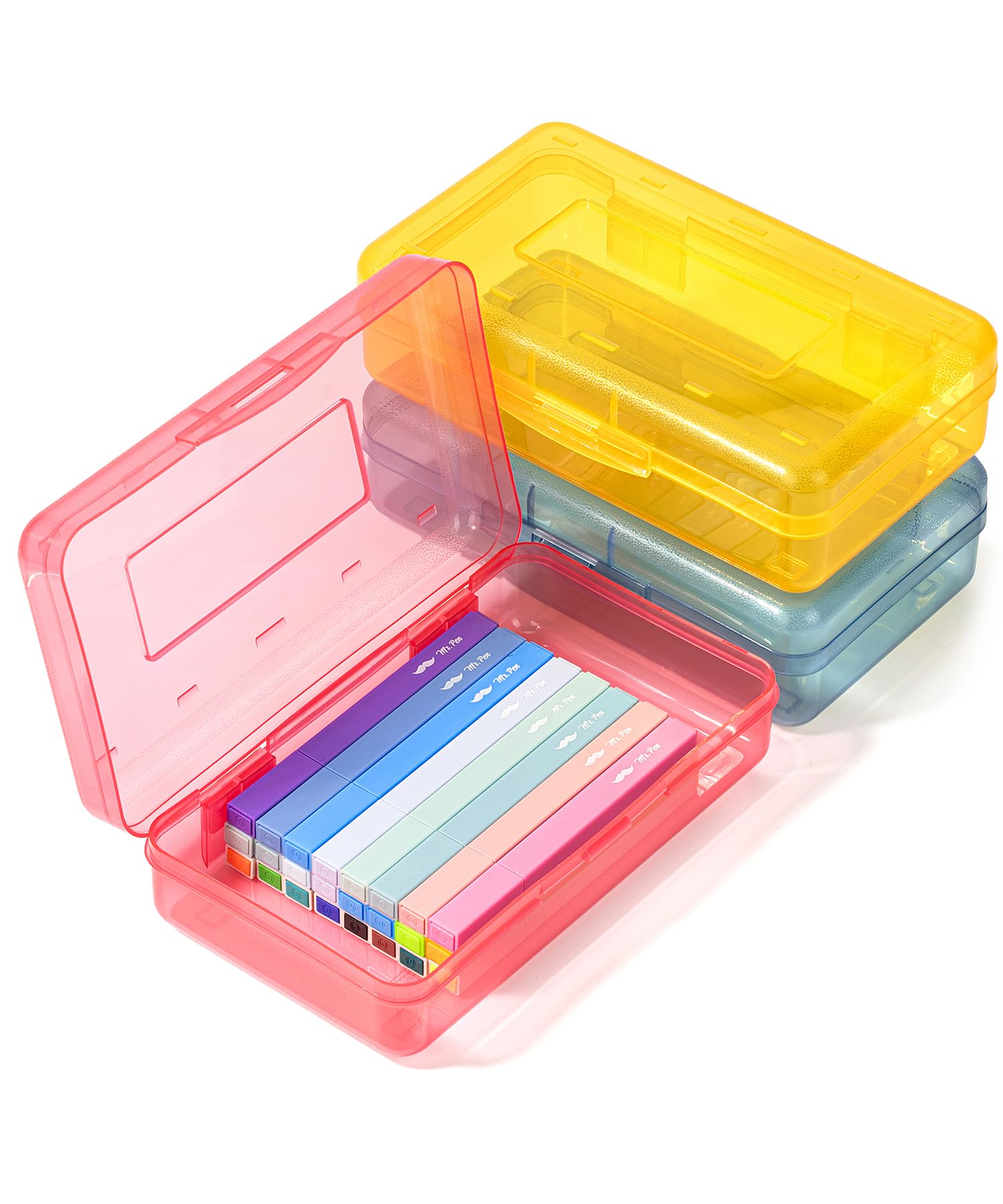 Mr. Pen- Plastic Pencil Case Box, 3 Pack, Large Crayon Marker Pen Organizer
