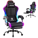 GTPLAYER RGB Gaming Chair, Computer Gamer Chair with Footrest and LED Lights, PC Gamer Chairs for Adults, High Back Reclining Office Chairs, Linkage Armrest (Black)