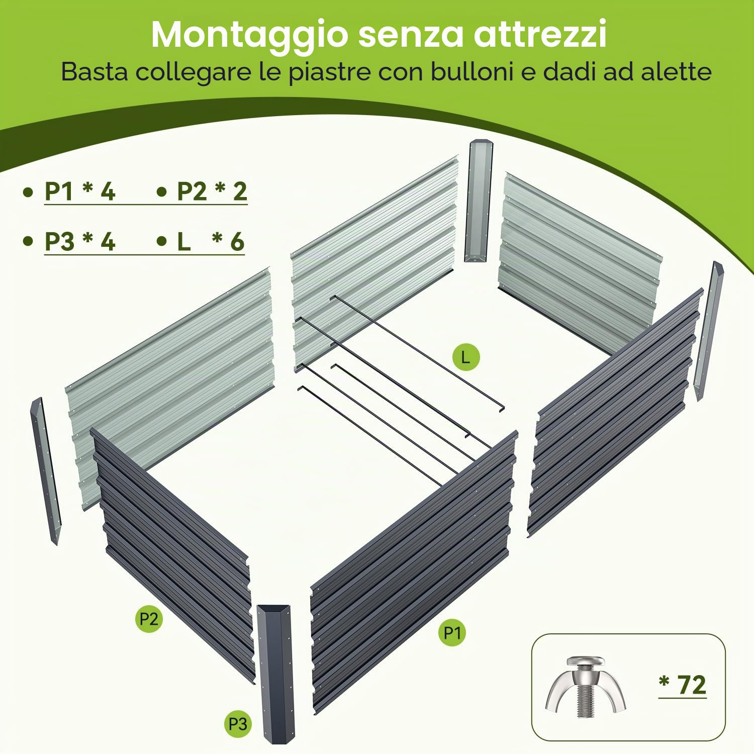 Ohuhu Fioriera Rialzata per Esterno, Cassetta da Giardino in Acciaio Rivestito Rinforzato 180x90x60 cm, Letto da Giardino in Metallo Rivestito Antiruggine per Verdure, Fiori e Sukkulent Grigio