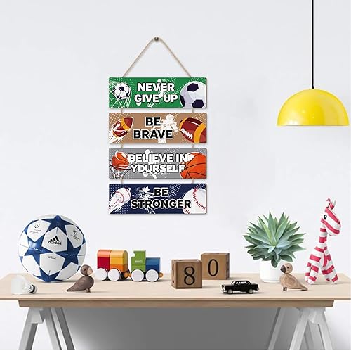 Miniatura 3 de HLNIUC Decoración de pared temática deportiva, letrero de madera de fútbol (3.5 x 12 pulgadas), letrero de madera inspirador de Never Give Up, arte