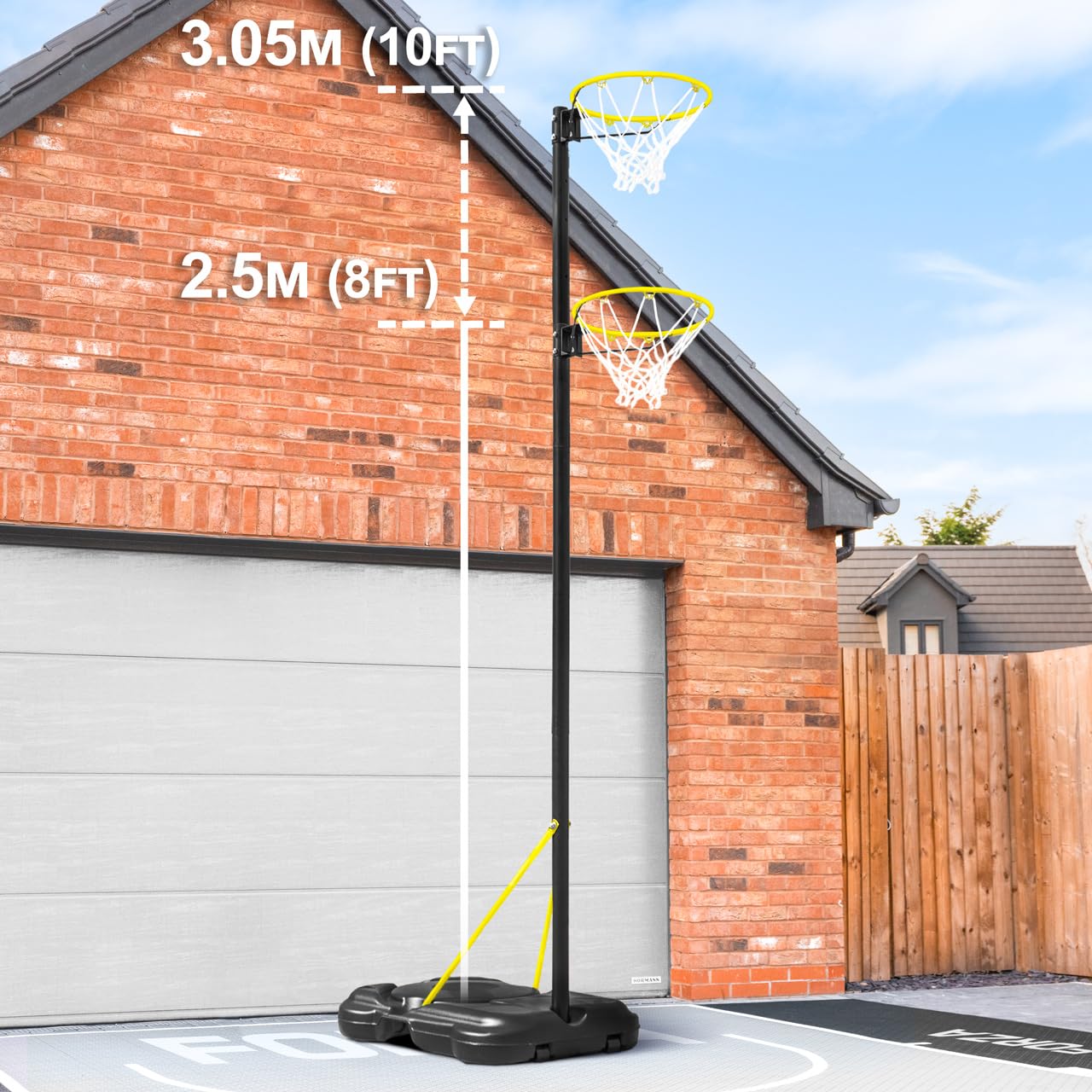 Forza Netball Post | Ajustable 2,4 m – 3 m tamaño de la regulación aro | Tamaño completo poste de entrenamiento y aro – Base portátil con ruedas (poste + bola de Netball + bomba de bola)