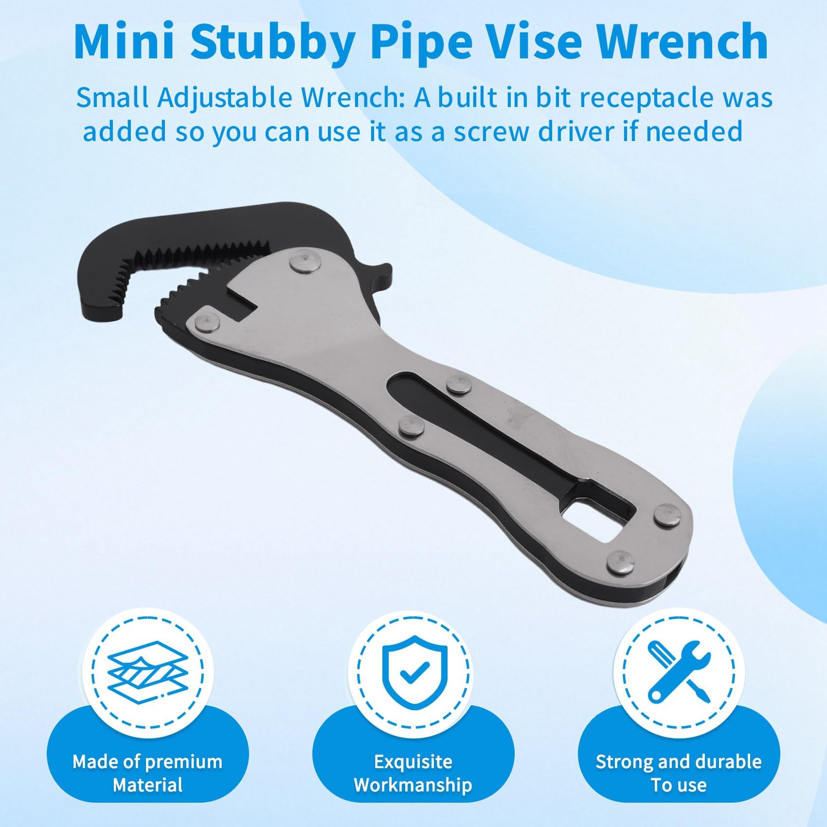 Qaautor 2pcs Mini Stubby Pipe Vise Wrench,Mini Stubby Wrench, Mini Self Adjusting Wrench,Portable Multifunctional Wrench - Image 4