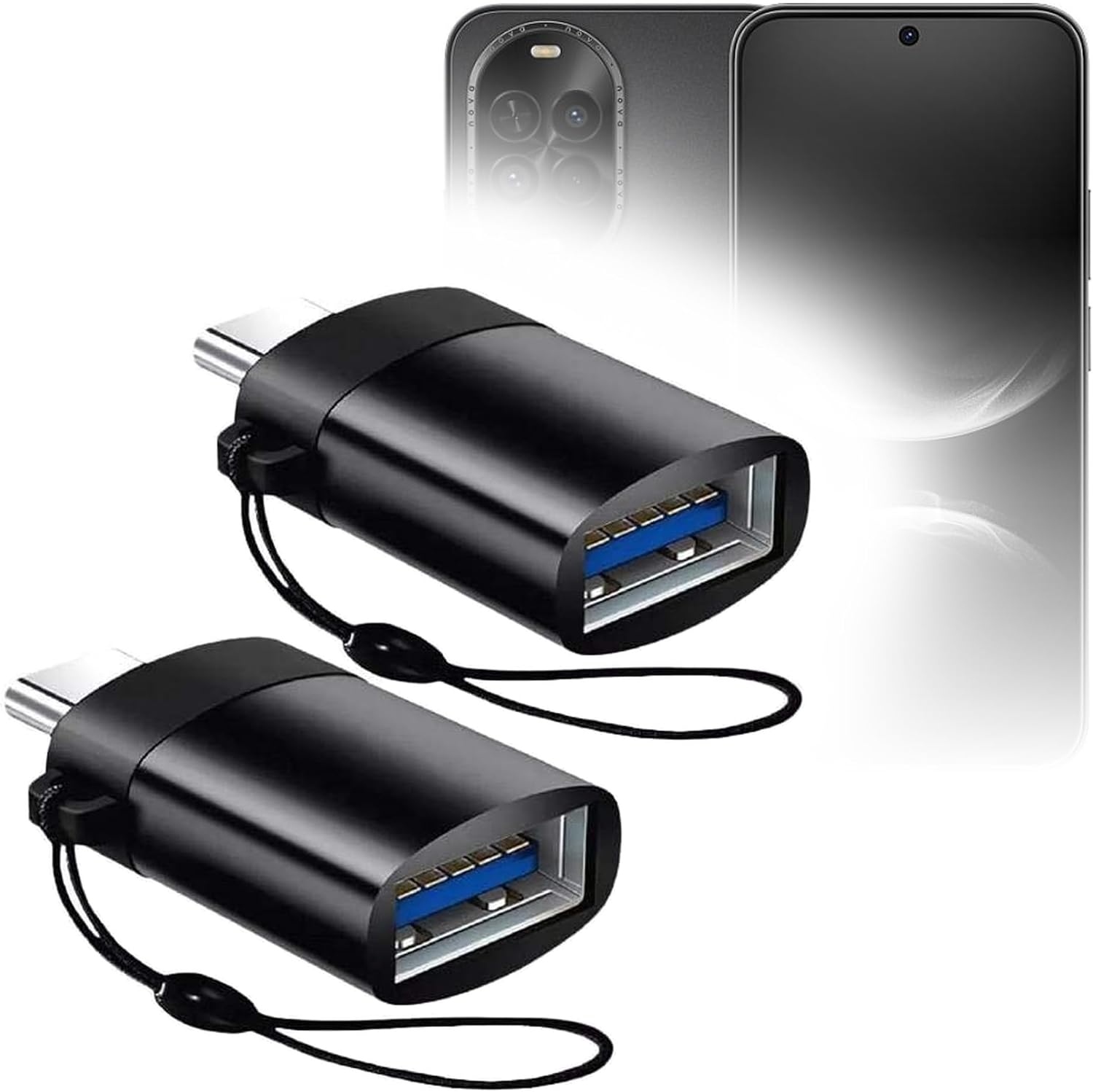 BoxWave Cable Compatible with Huawei nova 14 Lite - USB-C to A PortChanger (2-Pack), USB Type-C OTG USB Portable Keychain - Slate Black