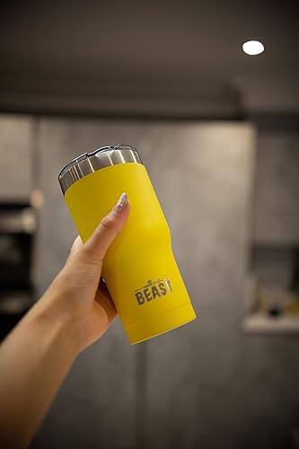 Miniatura 3 de Vaso de acero inoxidable BEAST con aislamiento al vacío de doble pared, para café o bebida fría, termo de viaje, 20 onzas (limón)