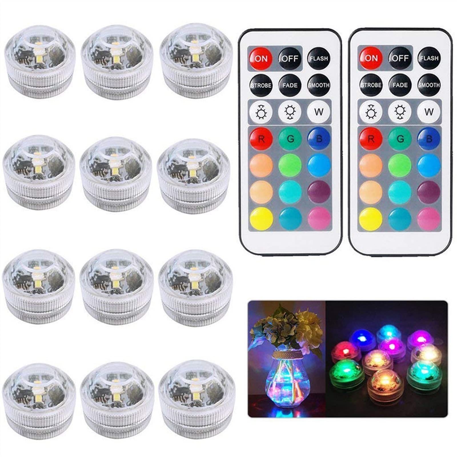 Luz subacuática Luces LED sumergibles, luz de té impermeable que cambia de color RGB con control remoto, noche submarina for acuario, florero, estanque, piscina, jardín, fiesta Luces de estanque ( Col