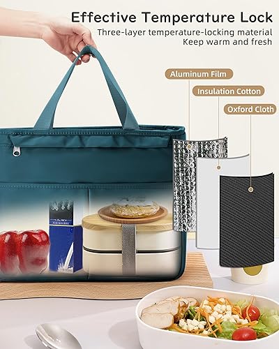 Miniatura 10 de Lonchera negra para mujeres y hombres, bolsa de almuerzo aislada, bolsa de almuerzo grande para el trabajo, bolsas de almuerzo reutilizables, lindas