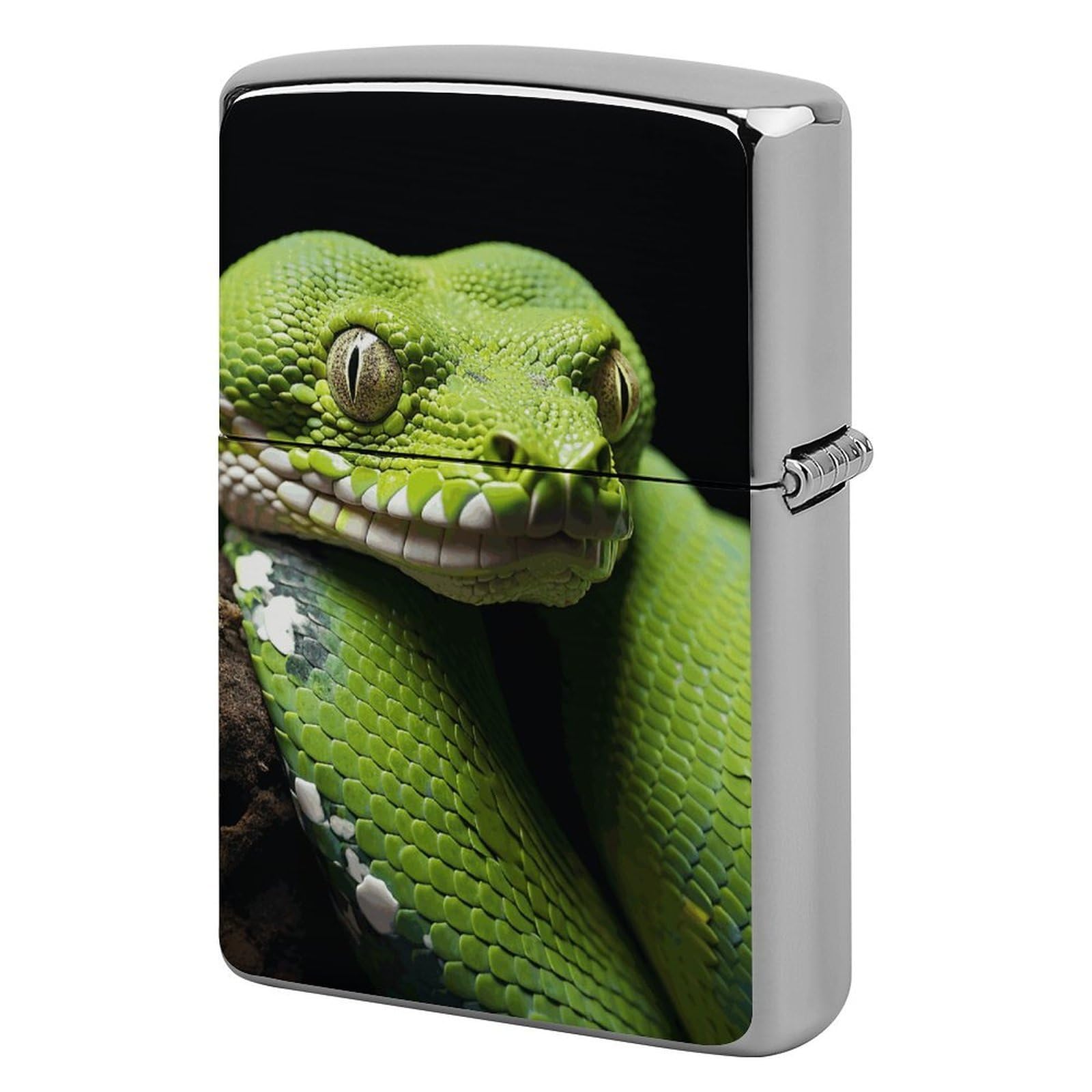 Cute Green Tree Python Lighter Case Vintage Metal Lighter Cover Reusable Lighter Protective Sleeve Unique Design Personalized Lighter Sleeve Holder Against Dust and Scratches
