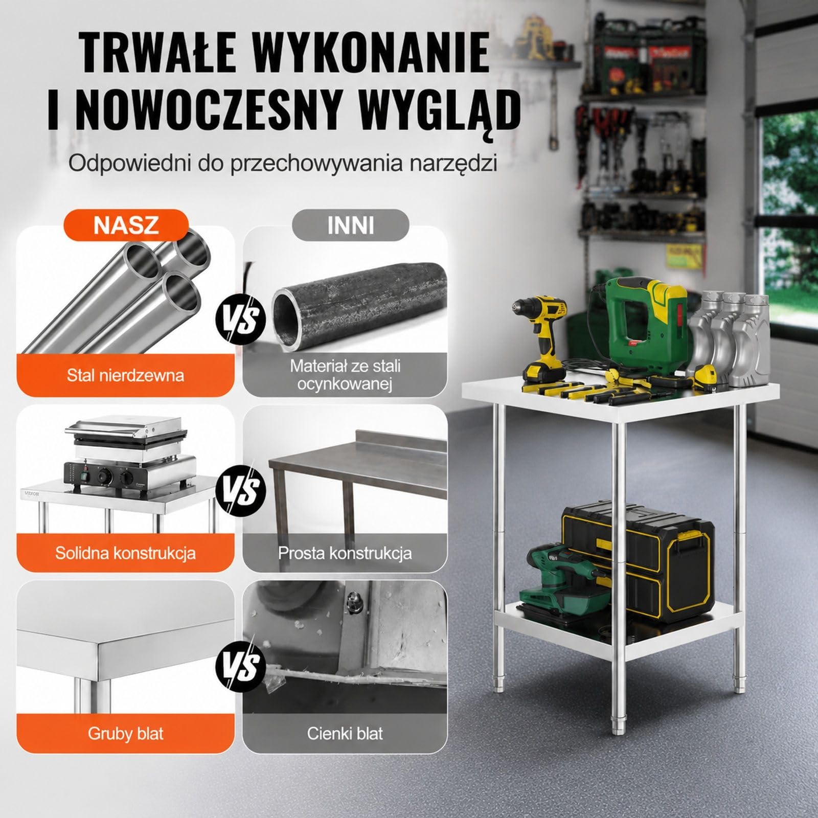 Stół roboczy ze stali nierdzewnej do kuchni gastronomicznej