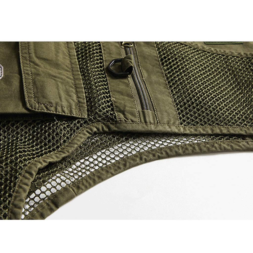 Gilet de Poche Gilet de pêche Printemps été Gilet de pêche Gilet de Photographie en Plein air Gilet Multi-Poches col en V(Khaki,XXL)