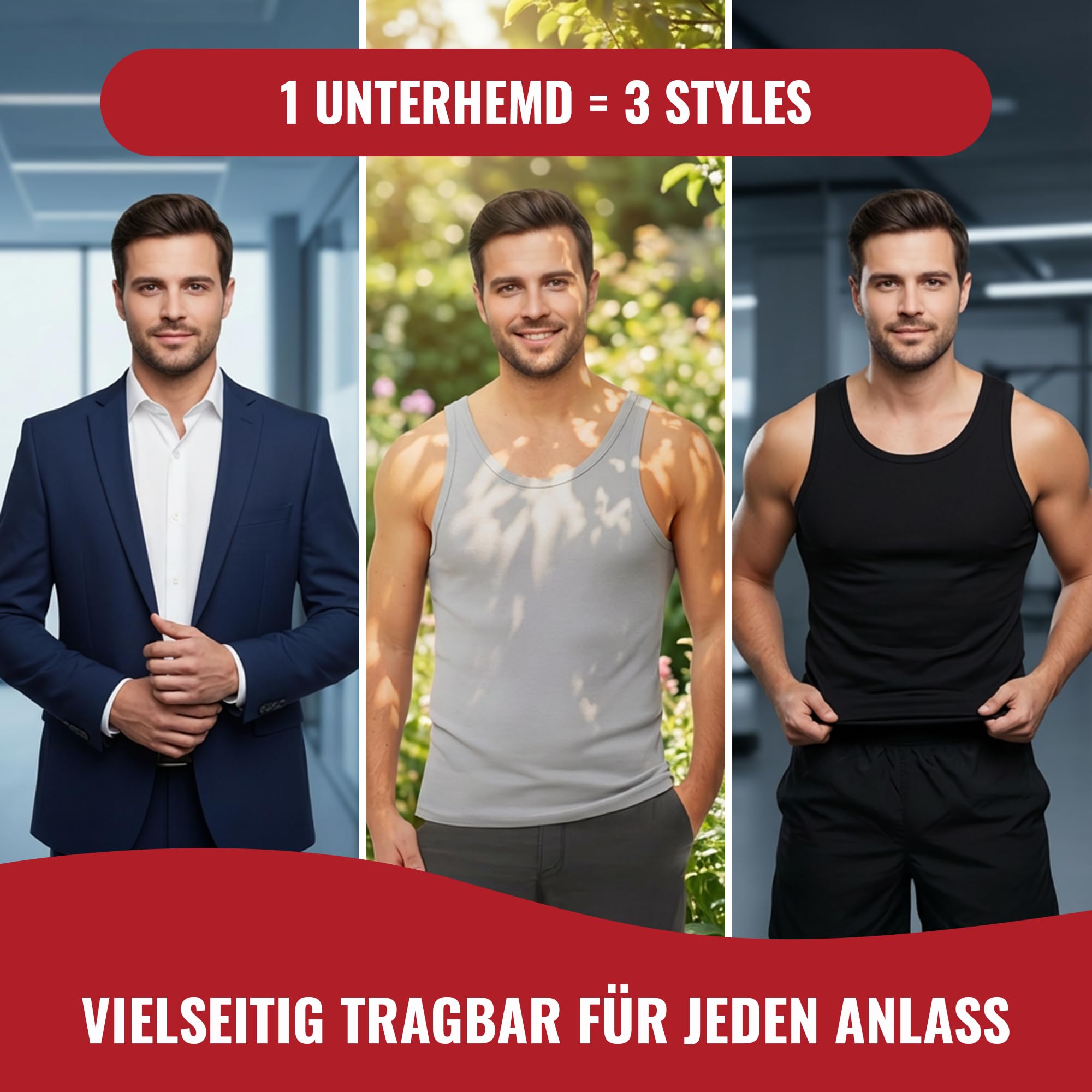 Mat & Vic's Unterhemd Herren, weiß, schwarz, blau, grau, 3 o. 5 St., S-XXL | Tank Top Herren, Muskelshirts Herren, Feinripp Achselshirts, atmungsaktiv, 100% gekämmte Baumwolle