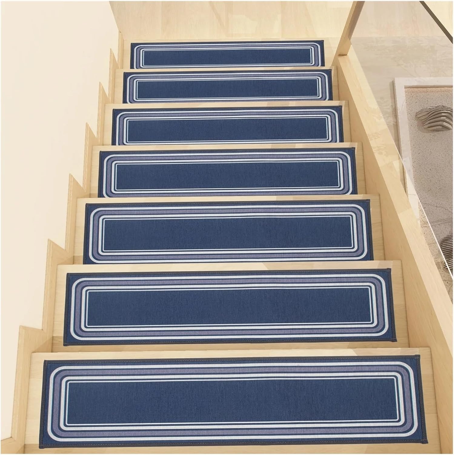 Stair Treads Slip Carpet Deep Blue Wear Stair Tread Pad Step Cover Anti-Slip Material Home Decoration 8 * 30in(15pc-20x76cm 8x30in)