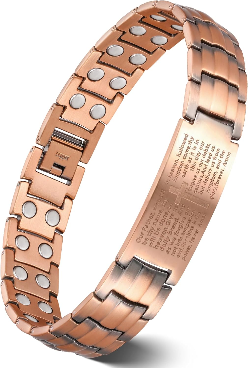 Copper Cross Bracelet for Men, Ultra Strength Magnetic Bracelets for Men - Adjustable Copper Jewelry with Sizing Tool & Gift Box