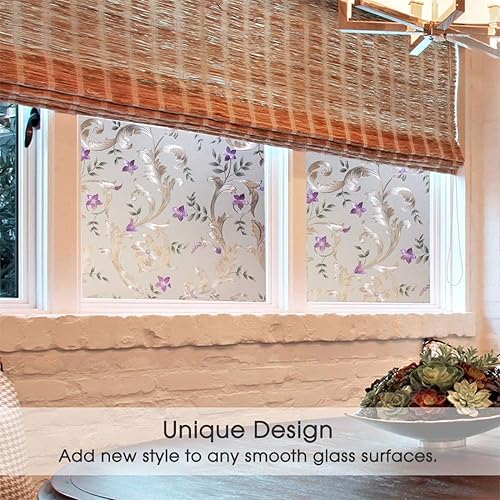 Miniatura 3 de Película decorativa no adhesiva para ventana con diseño de flores de iris, película de vidrio de adherencia estática, película de privacidad
