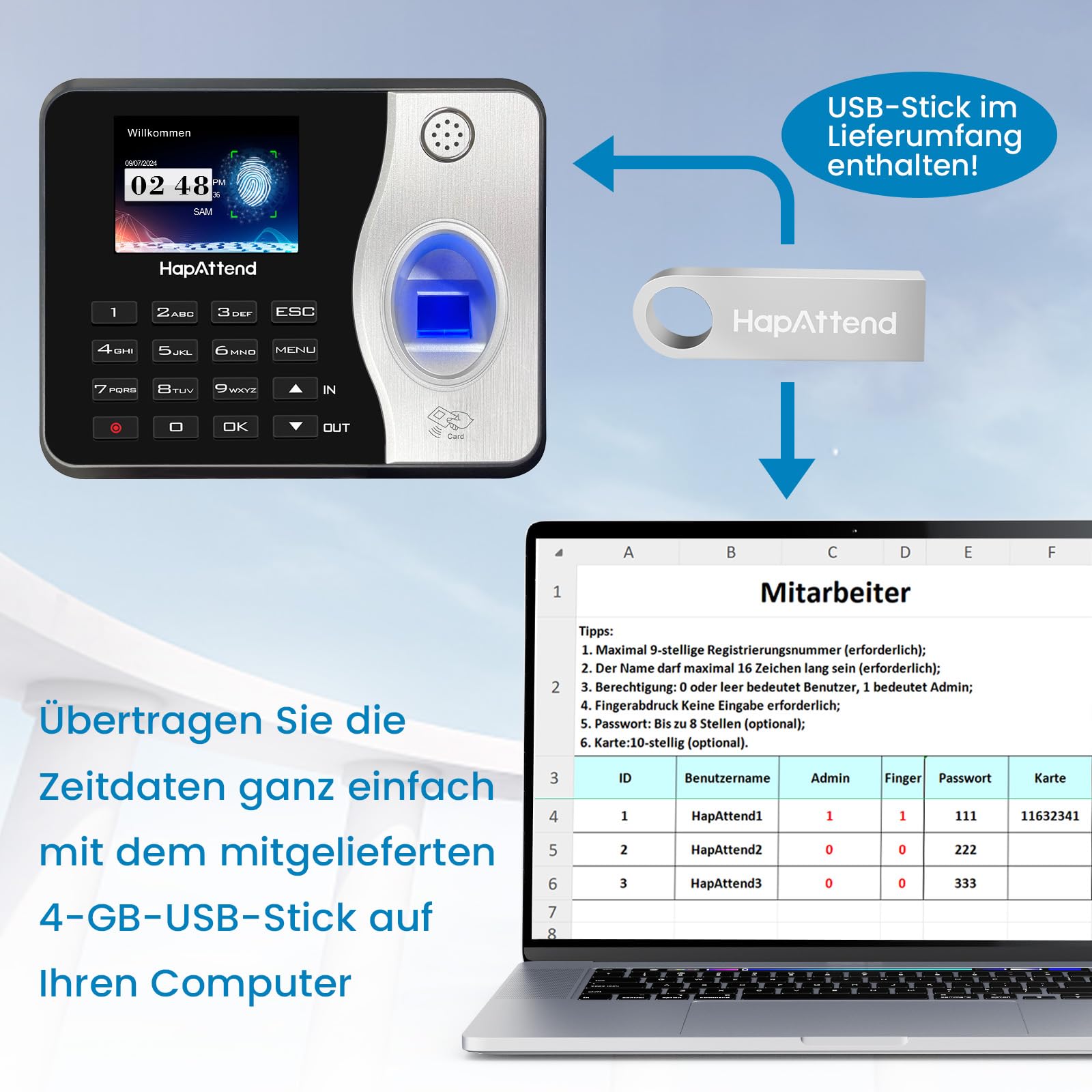 zeiterfassung für kleinbetriebe, Fingerabdruck stempeluhr arbeitszeiterfassung stempeluhr, Deutsche Ausgabe stechuhr zeiterfassung Mitarbeiter mit 5 RFID (0 monatliche Gebühren H3)