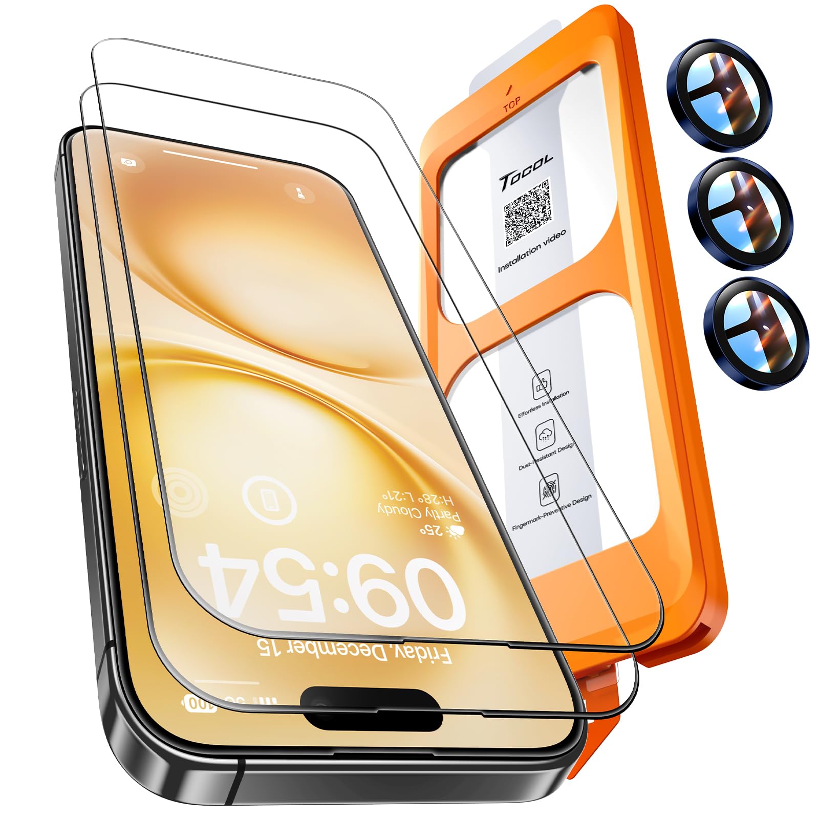 TOCOL Panzerfolie mit Kameraschutz für iPhone Serie