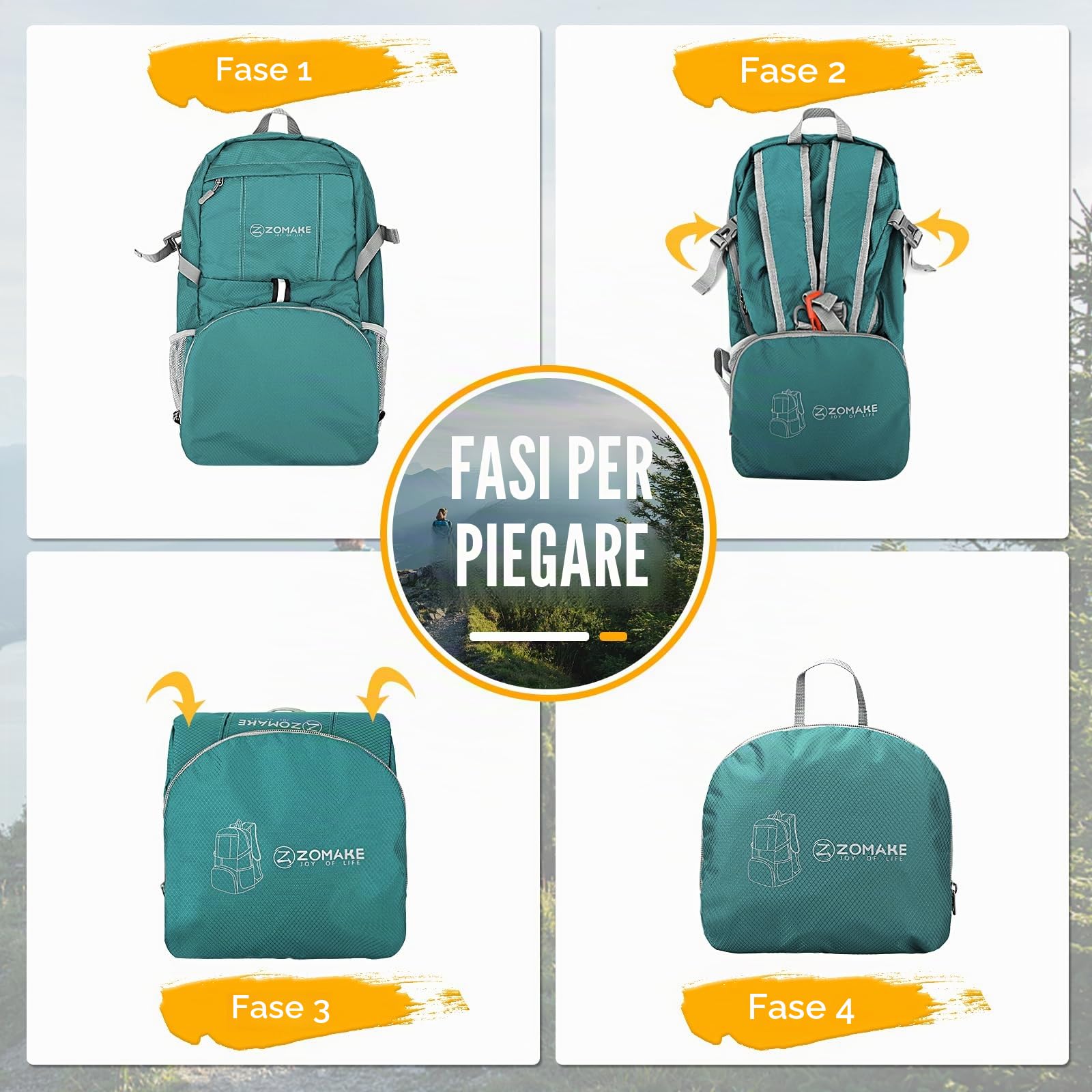 ZOMAKE 35L Zaino Pieghevole Leggero - Zaini Ripiegabile Zainetto Piccolo,Packable Backpack Da Trekking Per Donna Uomo Viaggio Campeggio Città Sportivo